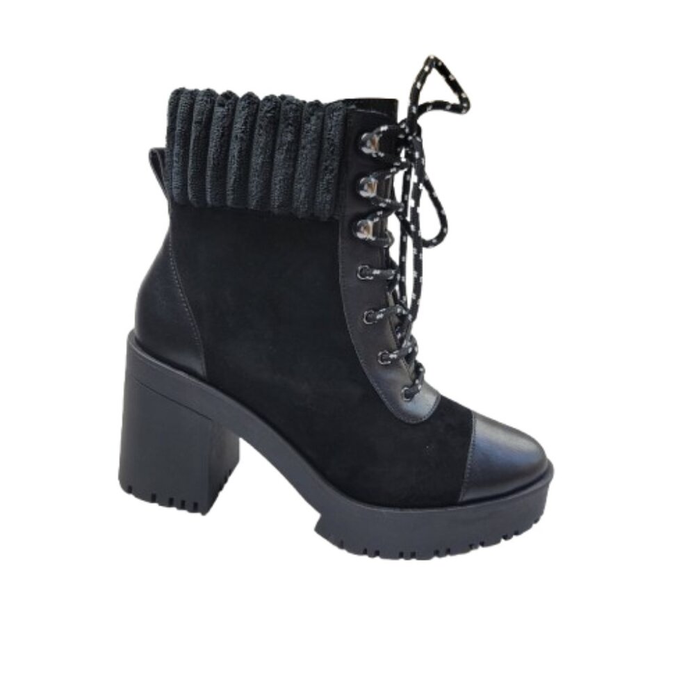 Chelsea & Violet Zaira Black Suede Platform Ankle Boot Chunky Heel 8